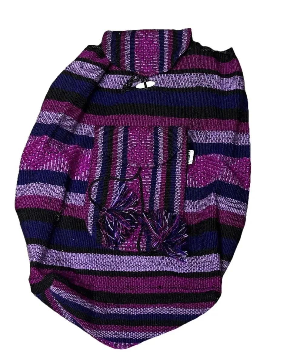 Lillo Artisans Hippie Baja Beach Backpack Purple Black Stripe Boho Festival Bag